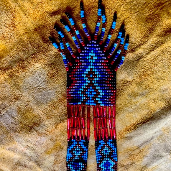 Brand New Necklace Handmade Red Blue  Rust Seed Bead Black Turquoise Lightweight - Picture 8 of 10